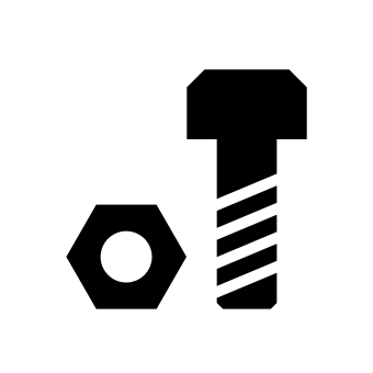 Black and white icon of nut and bolt.